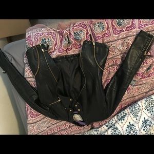 adorable black leather jacket w gold zippers